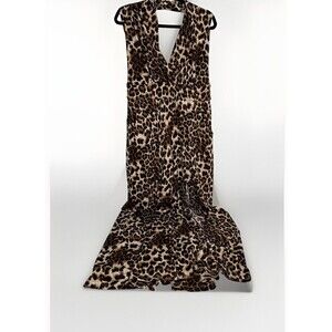 Venus Leopard Print Jumpsuit Womens Slit Pant One Piece Stretch Sz L Pockets